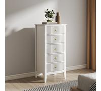 Melody Maison Tall 5 Drawer Bedside Table - Hales White Range in Beige Melody Maison Beige