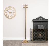 Melody Maison Tall Shiny Antique Gold Metal Coat Rack With 8 Storage Hooks