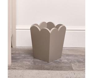 Melody Maison Taupe Wooden Scalloped Edge Waste Paper Bin - 18.5cm x 25cm