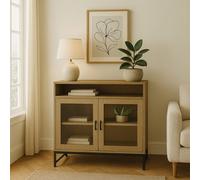 Melody Maison Two Door Reeded Glass Display Cabinet - Hesley Nordic Wood Range