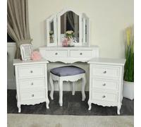 Melody Maison White Dressing Table, Mirror, Stool & Pair Bedside Tables - Victoria Range Melody Maison White