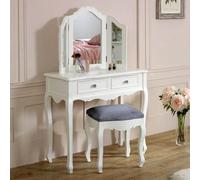 Melody Maison White Dressing Table, Mirror, Stool Set - Victoria Range