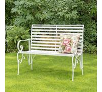 Melody Maison White Metal Ornate Distressed Garden Bench - 100cm X 92cm | Size: 100 cm X 92 cm Melody Maison White 100 cm X 92 cm