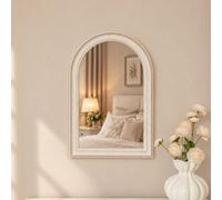 Melody Maison White Washed Distressed Wooden Beaded Frame Wall Mirror - 40Cm X 60Cm