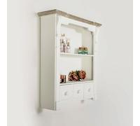 Melody Maison White Wooden Wall Shelf Unit With Drawers - 59Cm X 68Cm