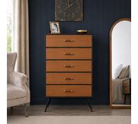Melody Maison Wooden & Black 5 Drawer Tallboy Chest Of Drawers - Ludlow Range
