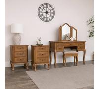 Melody Maison Wooden Dressing Table Desk With Triple Mirror And Stool & Pair Of 3 Drawers Bedside Tables - Pays Du Bois Range