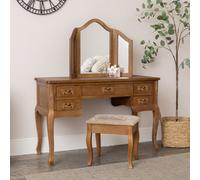 Melody Maison Wooden Dressing Table Desk With Triple Mirror And Stool - Pays Du Bois Range