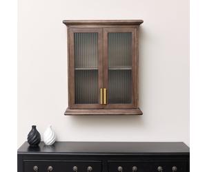 Melody Maison Wooden Reeded Glass Wall Cabinet in Light Brown Melody Maison Light Brown