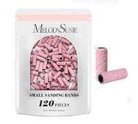 MelodySusie 120 Pcs Nail Drill Bits Small Sanding Bands for 3.1mm Small Mandrel Bit, 180 Fine Grit Nail File for Acrylic Nails Gel Manicures and Pedicure, Pink (Sanding Bands Only)