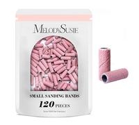 MelodySusie 120 Pcs Nail Drill Bits Small Sanding Bands for 3.1mm Small Mandrel Bit, 240 Extreme Fine Grit Nail File for Acrylic Nails Gel Manicures and Pedicure, Pink (Sanding Bands Only)