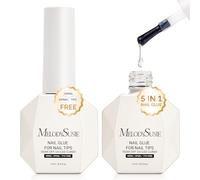 MelodySusie 3Free 5 in 1 Nail Glue Gel for False Nail Tips, NO Hema HPMA TPO, Super Sticky and Strong Adhesion, Rhinestone, Blooming Gel, Base Coat, UV Lamp Curing Needed,2 Pcs 15ml