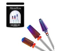 MelodySusie 3Pcs Nail Drill Bits Set, 3/32'' Carbide Tungsten Bits, 5 in 1, Smooth Round Top Large Barrel and Tornado Bits, Suitable for Manicure Pedicure Cuticle Gel Acrylic Remover, Purple