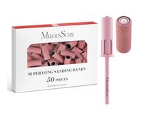 MelodySusie 50 Pcs 6.35mm Super Long Sanding Bands with Crystal Mandrel Bit, 240 Extreme Fine Grit Nail File for Acrylic Nails Gel Manicures and Pedicure (Pink, 120 Grit)