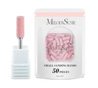 MelodySusie 50 Pcs Small Sanding Bands with 3.1mm Mandrel Nail Drill Bit, 180 Fine Grit Nail File for Acrylic Nails Gel Manicures and Pedicure, (Pink, 180 Grit)