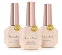 MelodySusie Builder Gel Nail Dehydrator and Primer Set Long Lasting Shine Nail Polish Art Design Manicure Kit Perfect Gifts for Women Girls 3 Pcs 15ml Clear