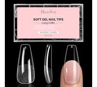 MelodySusie Long Coffin Nail Tips - 300Pcs Clear Acrylic, Half Matte Full Cover Press on Nails for DIY Extension & Salon Use, 15 Sizes Pre-Shaped for Long-Lasting Manicure