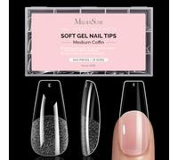 MelodySusie Medium Coffin Nail Tips - 600Pcs Clear Acrylic, Half Matte Full Cover Press on Nails for DIY Extension & Salon Use, 15 Sizes Pre-Shaped for Long-Lasting Manicure