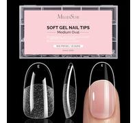 MelodySusie Medium Oval Round Nail Tips - 300Pcs Clear Acrylic, Half Matte Full Cover Press on Nails for DIY Extension & Salon Use, 15 Sizes Pre-Shaped for Long-Lasting Manicure
