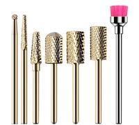 MELODYSUSIE Nail Drill Bits Set Carbide Less Dust Professional 3/32 Inches Nail Bits Filing Acrylic Nails Gel Nails Down Removing Cuticle Tools for Electric Nail Files Drill Machine, 7pcs, Gold