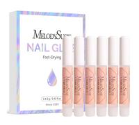 Melodysusie Nail Glue for Acrylic Nails Press on Nails Super Strong and Long Lasting Nail Glue for Adhesive Bond False Nails with Easy Application, 0.07oz 6pcs