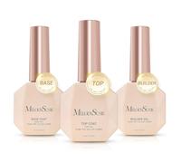MelodySusie No Wipe Glossy Top Coat Base Coat Builder Gel Set Long Lasting Shine Finish Soak Off UV LED Nail Lamp Nail Art Design Manicure Kit Perfect Gifts for Women Girls 3 Pcs 15ml
