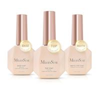 MelodySusie No Wipe Glossy Top Coat Base Coat Matte Top Coat Set Long Lasting Shine Finish Soak Off UV LED Nail Lamp Nail Art Design Manicure Kit Perfect Gifts for Women Girls 3 Pcs 15ml