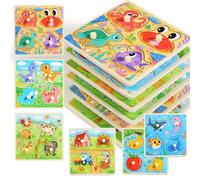 Melofaver Toddler Wooden Puzzle, Montessori Toys Peg Puzzles for Kids 3-5 | 6PCS Toddler Puzzle -Dinosaur, Farm, Farm Animals, Sea Animals, Fruit, Montessori Puzzles Learning Toys Gifts for Boys Girls