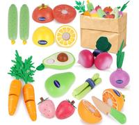 Melofaver Wooden Fruit & Veggies Play Food Set for Kids Kitchen Accessories