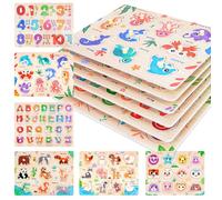 Melofaver Wooden Peg Puzzles, Kids Puzzles Montessori Toddler Toys Ages 3-5 | 6PCS Wooden Puzzles for Kids Ages 4-6 - Learning Alphabet, Numbers, Shapes and Animals, Educational Toys Gifts for Girls Boys
