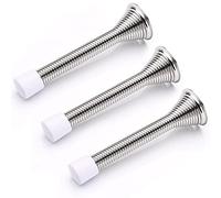 Melofo 85 mm Spring Door Stop 3 Pack Wall Mounted Spring Door Stopper Metal Door Stop Skirting Board Buffer Doorstop with Base Screws Rubber Bumper Tips for Protect Walls and Doors