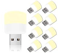 Melofo 9 Pcs Mini Portable USB LED Night Light, Compact Small Lamps, Plug in Round Kids Soft Reading Light Eye Protection, for Corridor, Staircase, Bedroom, Children's Room, Warm White