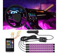 Melofo Car LED Strip Light 4 in1 Waterproof RGB Cars Interior Lighting with 72 LEDs 8 Colors, Sound Sensor and Remote Control, Cigarette lighter plug Car ambient lighting, Valentines Gifts for Him Her