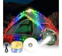 Melofo Retractable Camping String Light, USB Rechargeable,32ft Warm & RGB Lights IP44 Waterproof Fairy Lighting with Hook,8 Modes Campsite Lamp for Outdoor Tent Hiking Garden Party