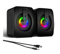 MELOGAGA RGB Computer Speakers, USB-Powered PC Speakers with 7-Color LED Backlight, 3.5mm Aux Compact Soundbar for Desktop, Laptop, Tablet - Crisp Audio & Space-Saving Design
