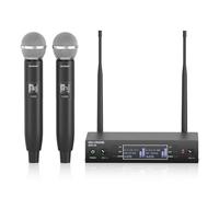 MELONARE Dual Channel Wireless Microphone System, Auto-Scan Professional Cordless Dynamic Mic Set, 328ft Range, 2x100 UHF Metal Wireless Mic for Singing, Karaoke, Church, Wedding, DJ (MWU-20-2H)