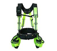 MELOTOUGH 28-Pocket Pro Framer's rig Combo Apron Tool Belt and Heavy Duty Padded Suspenders with Magnetic Desinger for Technician/Carpenter/and Electrician's Tools (Hi Viz Lime)