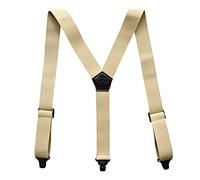 MELOTOUGH Airport Friendly Suspenders,NO buzz Plastic Clip 1.5 inch Fully Elastic Braces with Leather Patch, Khaki, Y Back