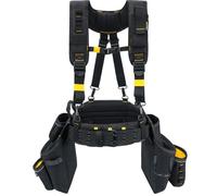 MELOTOUGH Carpenters Tool Belt with Suspenders Professional Tool Belt Combo Organizer With Tool Pouch Suspenders with 32 Pockets and Loops fits 32"-50"Waist for Electrican/Contractor/Technican(Yellow)