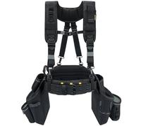 MELOTOUGH Carpenters Tool Belt with Suspenders Professional Tool Belt Combo Organizer With Tool Pouch Suspenders with 32 Pockets and Loops fits 32"-50"Waist for Electrican/Contractor/Technican/(Black)