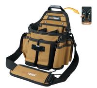 MELOTOUGH Electrician Tool Pouch Bag with Shoulder Strap Professional 15 Pockets Tool Pouch with Belt Clip Quickly Attach and Release Tool Bag（Khaki）