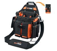 MELOTOUGH Electrician Tool Pouch Bag with Shoulder Strap Professional 16 Pockets Tool Pouch with Belt Clip Quickly Attach and Release Tool Bag（Orange）