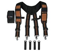 MELOTOUGH Magnetic Suspenders Tool Belt Suspenders with Large Moveable Phone Holder, Pencil Holder, Adjustable Size Padded Suspenders (Khaki)