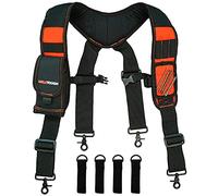 MELOTOUGH Magnetic Tool Belt Suspenders，Heavy-Duty Adjustable Padded Carpenter Work Belt Suspenders for Men with Magnetic WristBand Large Phone holder for Electrician