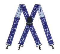 MELOTOUGH Men Suspenders Fully Elastic Adjustable 2 Inch Wide Suspender for Men Heavy Duty X Back Tape Measure Suspenders for Jeans(Blue Rule), Blue Rule, 2"
