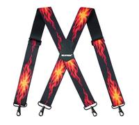 MELOTOUGH Men's Suspender 1.5/2 Inch Wide Suspenders Full Elastic X Back Suspender with Snap Hooks, Red Flame, 2 inch