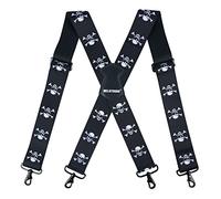 MELOTOUGH Men's Suspender 1.5/2 Inch Wide Suspenders Full Elastic X Back Suspender with Snap Hooks, Skull, 5 cm