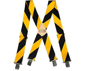 MELOTOUGH Men's Suspenders Fully Elastic 2 inch Wide X back Heavy Duty Tradesperson's Pant Suspender (Waring Yellow Strip)