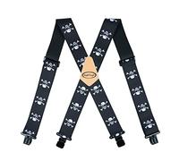MELOTOUGH Men's Suspenders Fully Elastic 2 inch Wide X back Heavy Duty Work Suspenders, Skull, L