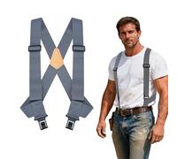 MELOTOUGH Outback Side Clip Trucker Suspenders/Perry Suspenders with 2inch Width Elastic, Grey, one size fits most